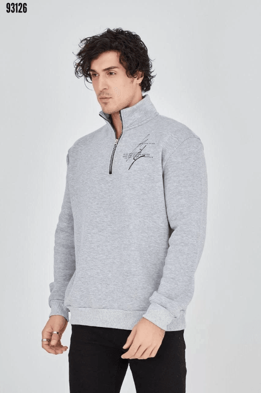 Erkek Yarım Fermuarlı Baskılı Sweat 