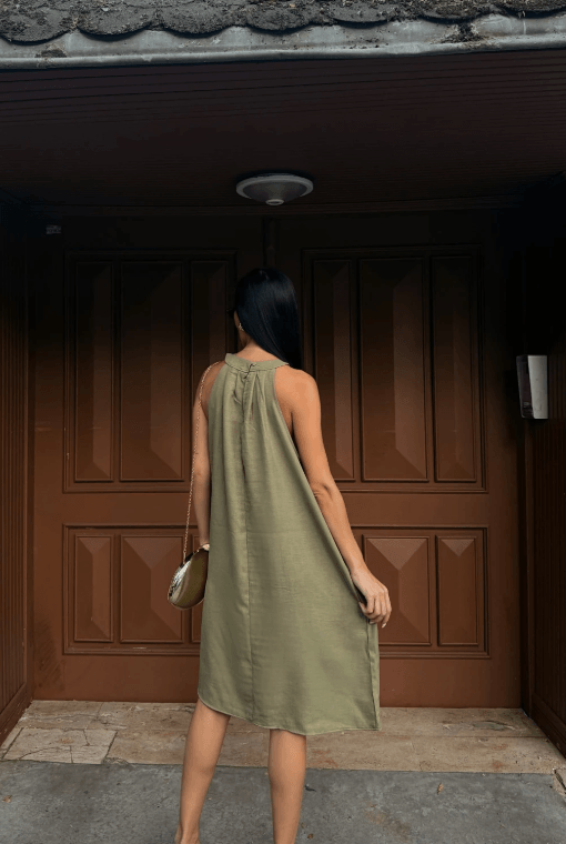 Halter Yaka Dokuma Midi Elbise