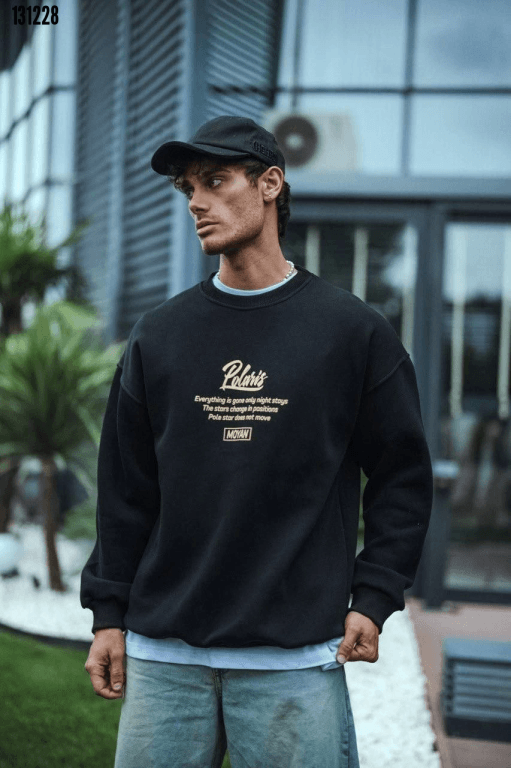 Kışlık Bisiklet Yaka Ön ve Arka Baskılı SweatShirt