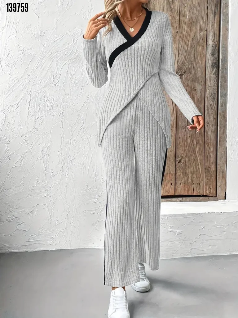 Kadın Çapraz Detaylı Bluz ve Pantolon İkili Takım