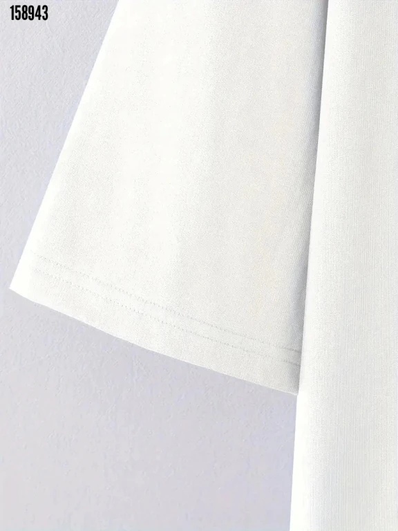 Baskılı Oversize Bisiklet Yaka T-shirt - Beyaz