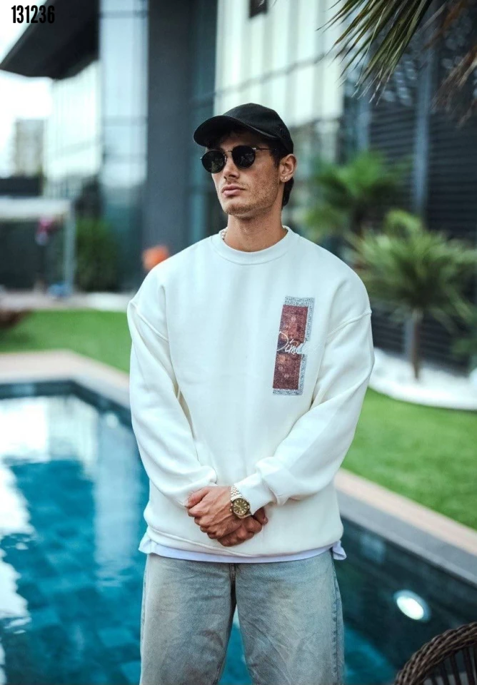 Uzun Kol Bisiklet Yaka Ön ve Arka Baskılı SweatShirt 