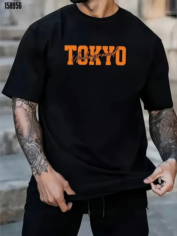 Baskılı Oversize Bisiklet Yaka T-shirt 