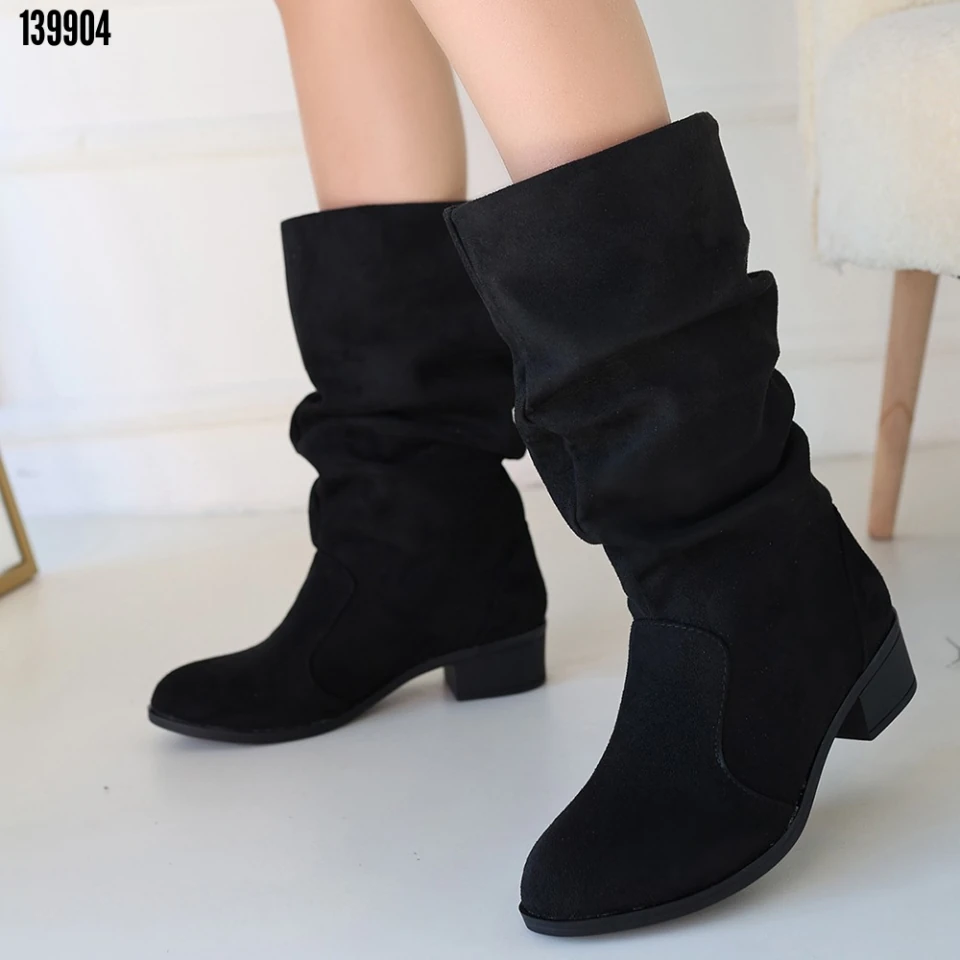 Jolin Siyah Süet Topuklu Çizme