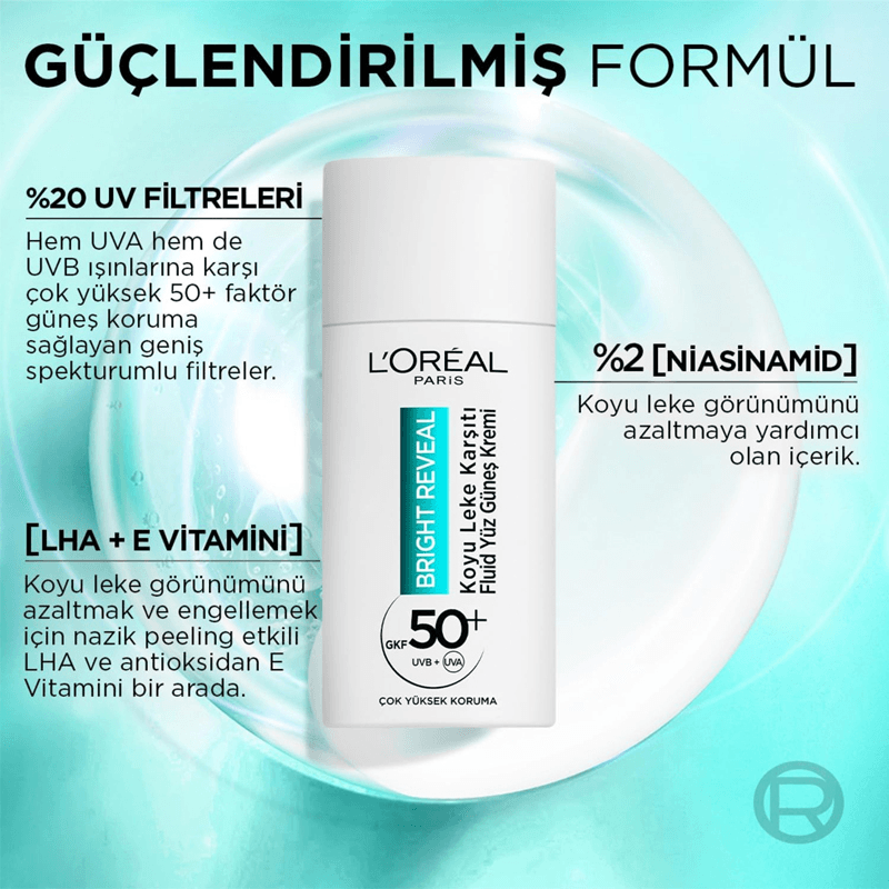 L'Oreal Paris Bright Reveal Koyu Leke Karşıtı 50 ml 50 Faktör Güneş Kremi