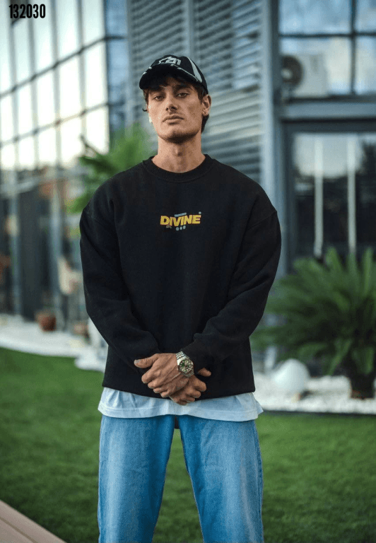 Kışlık Bisiklet Yaka Baskılı SweatShirt 