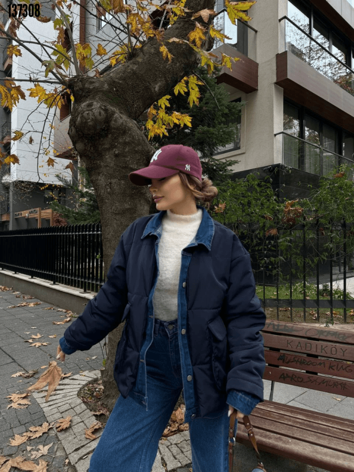 Jeans Detaylı Cıtcıtlı CEKET - Lacivert