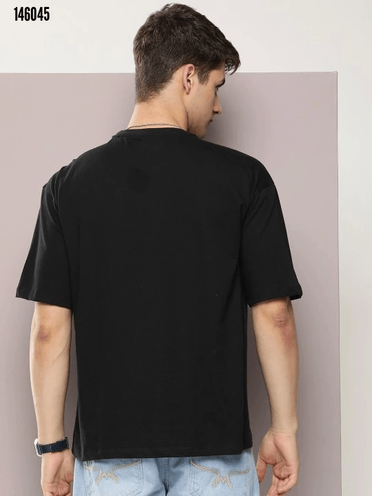 Erkek Baskılı Oversize T-shirt - Siyah