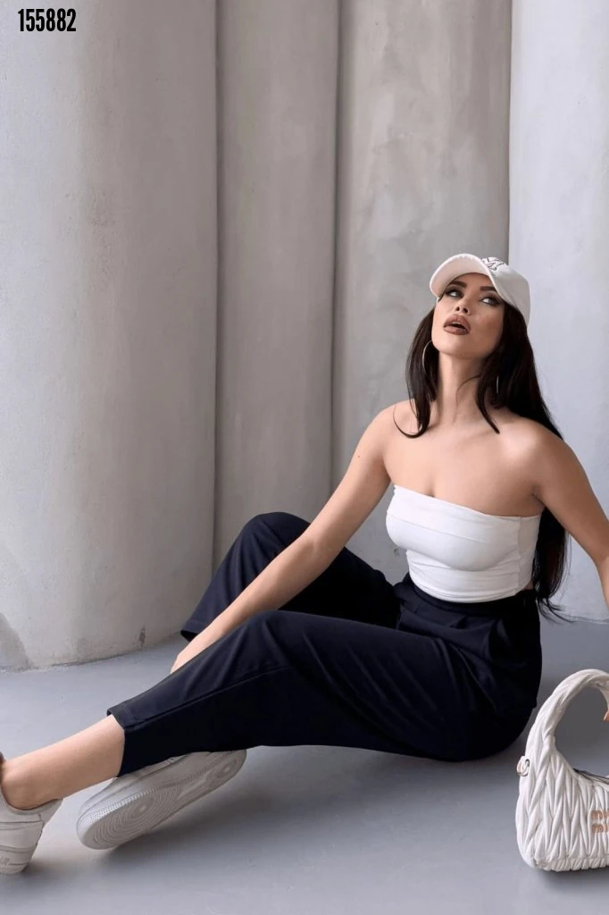 Kadın Scuba Krep Likralı Yan Fermuarlı Lastikli Harem Pantolon