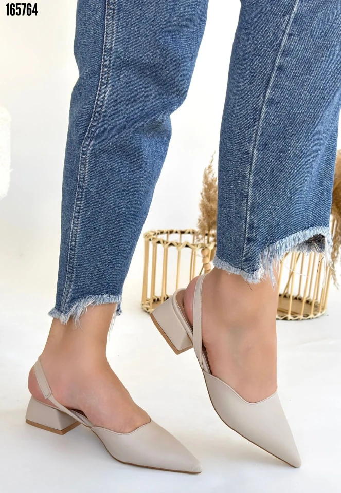 Jenti Bej Cilt Topuklu Ayakkabı