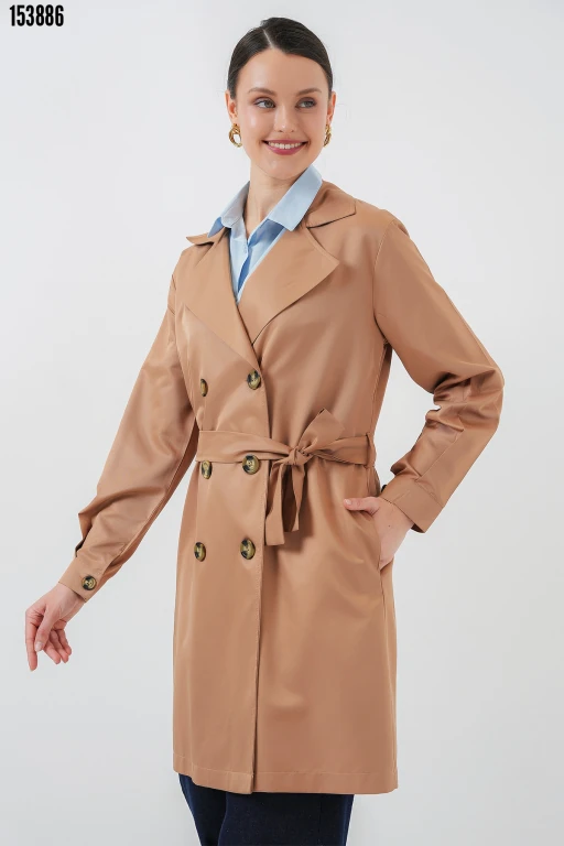 Kruvaze Yaka Kısa Trençkot