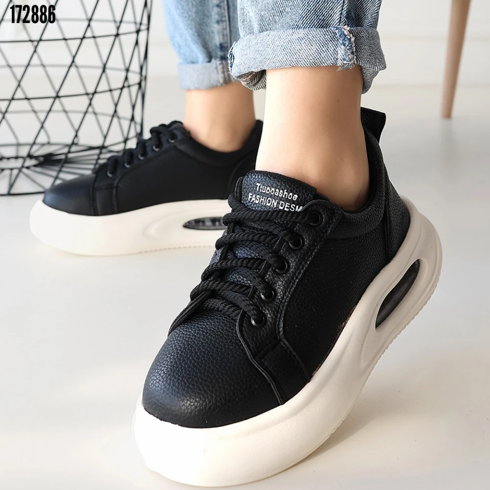 Chris Siyah Cilt Bağcıklı Spor Ayakkabı