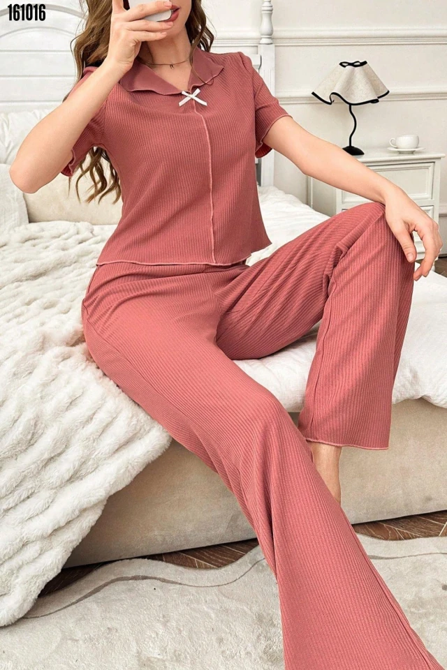 Gül Kurusu Pamuklu Kısa Kollu Pijama Takımı