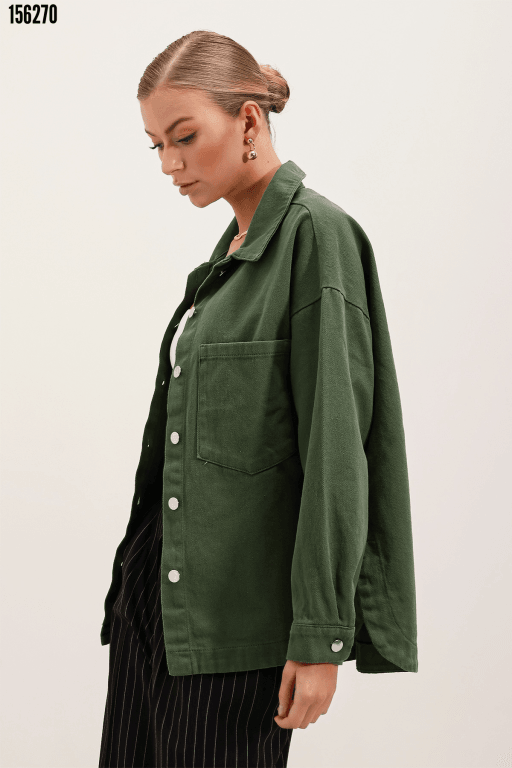 Oversize Gabardin Gömlek Ceket - Haki