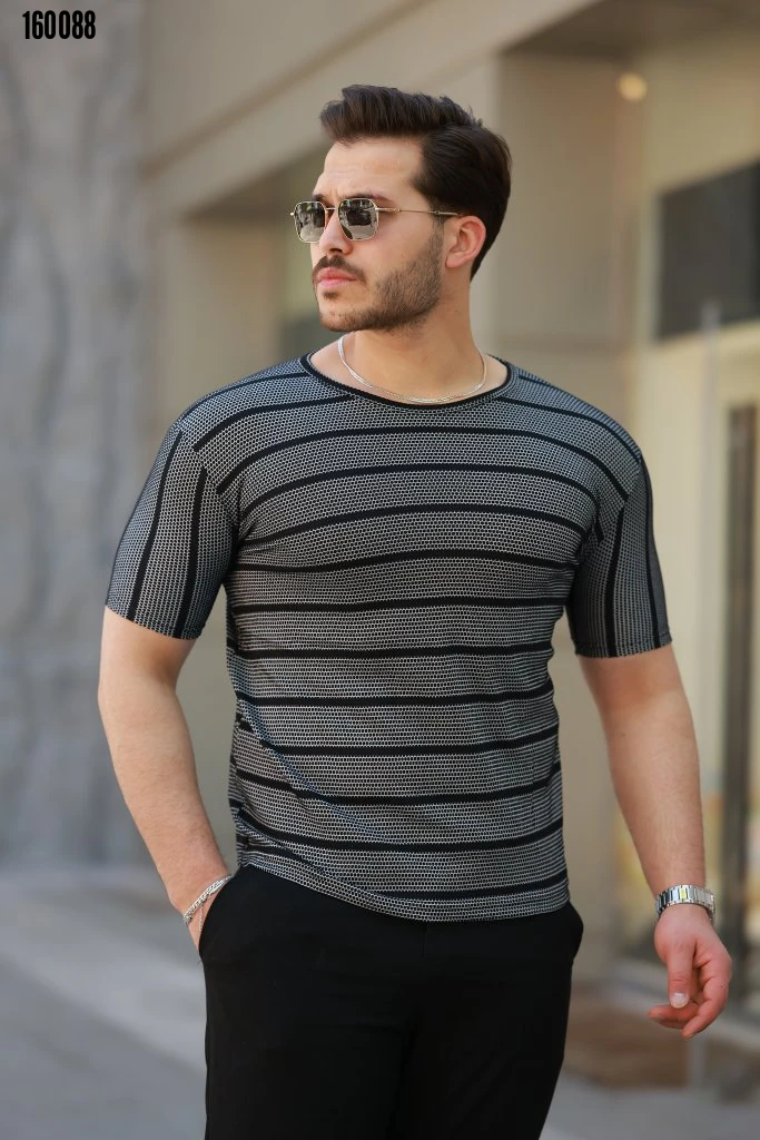 Erkek Petek Desenli Kısa Kollu T-shirt