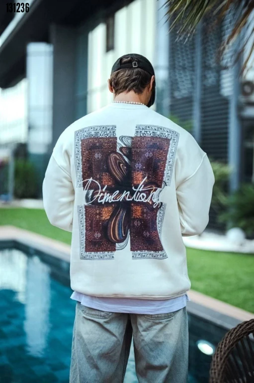 Uzun Kol Bisiklet Yaka Ön ve Arka Baskılı SweatShirt 