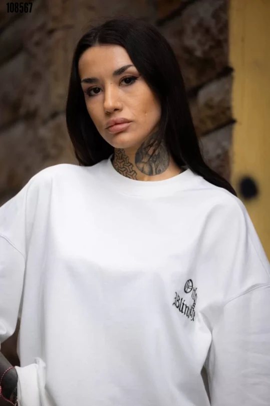 Unisex Bisiklet Yaka Baskılı Oversize TShirt