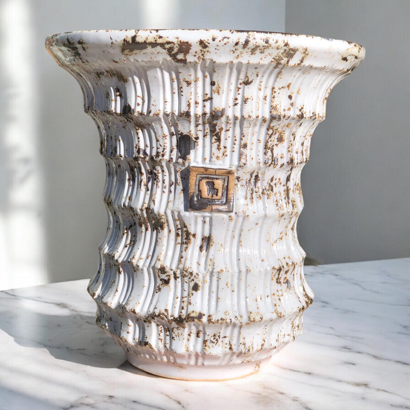 White Brown Silindir Saksı D:15,5 H:16