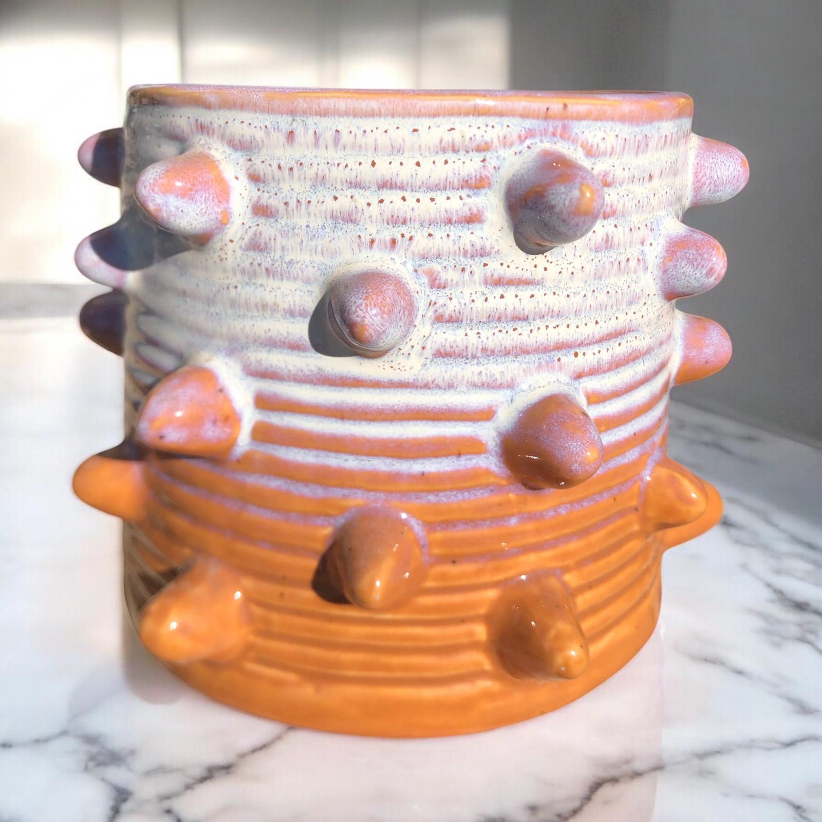 Orange White Desenli Saksı D:14 H:13