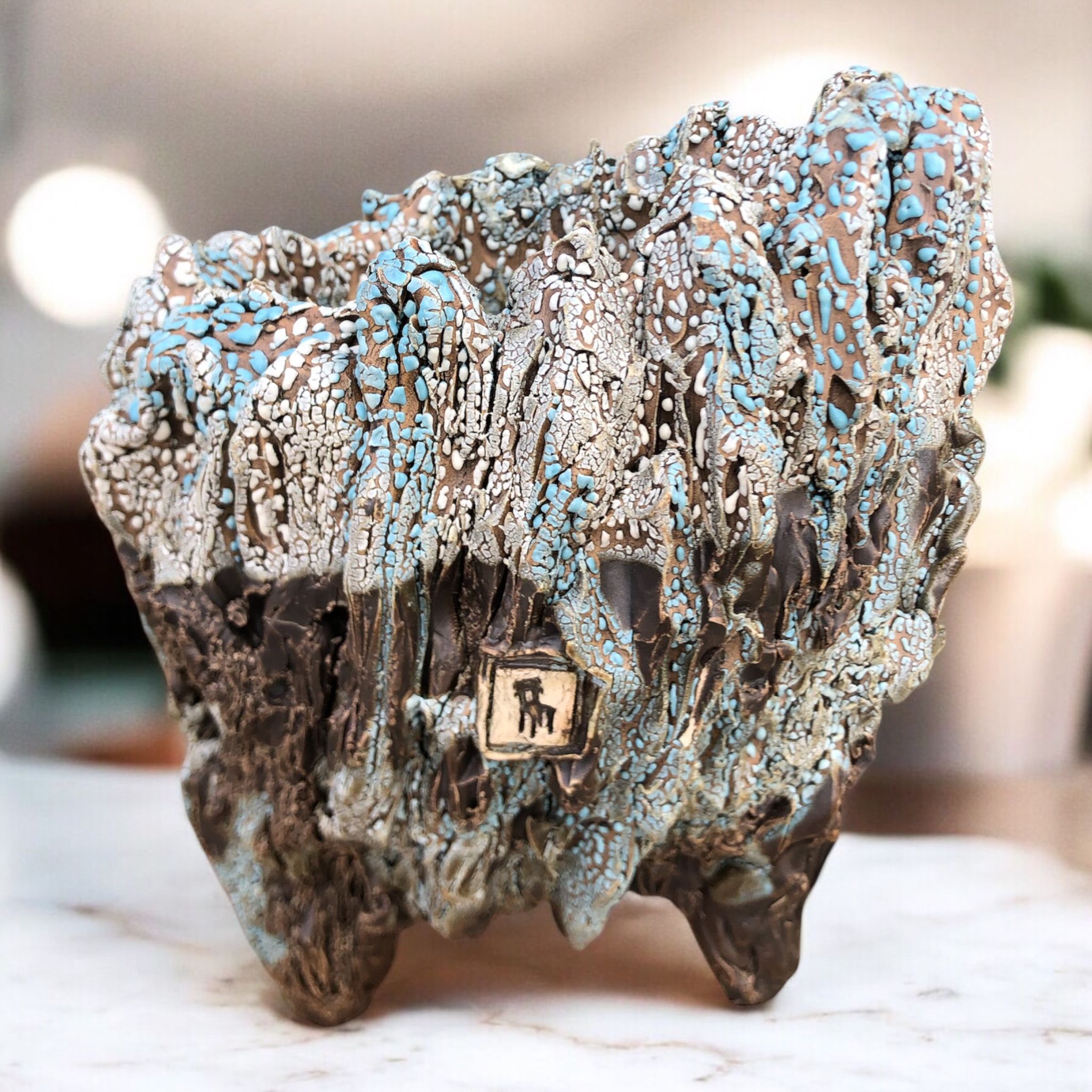 Serbest Style Blue-Brown Saksı D:23 H:21