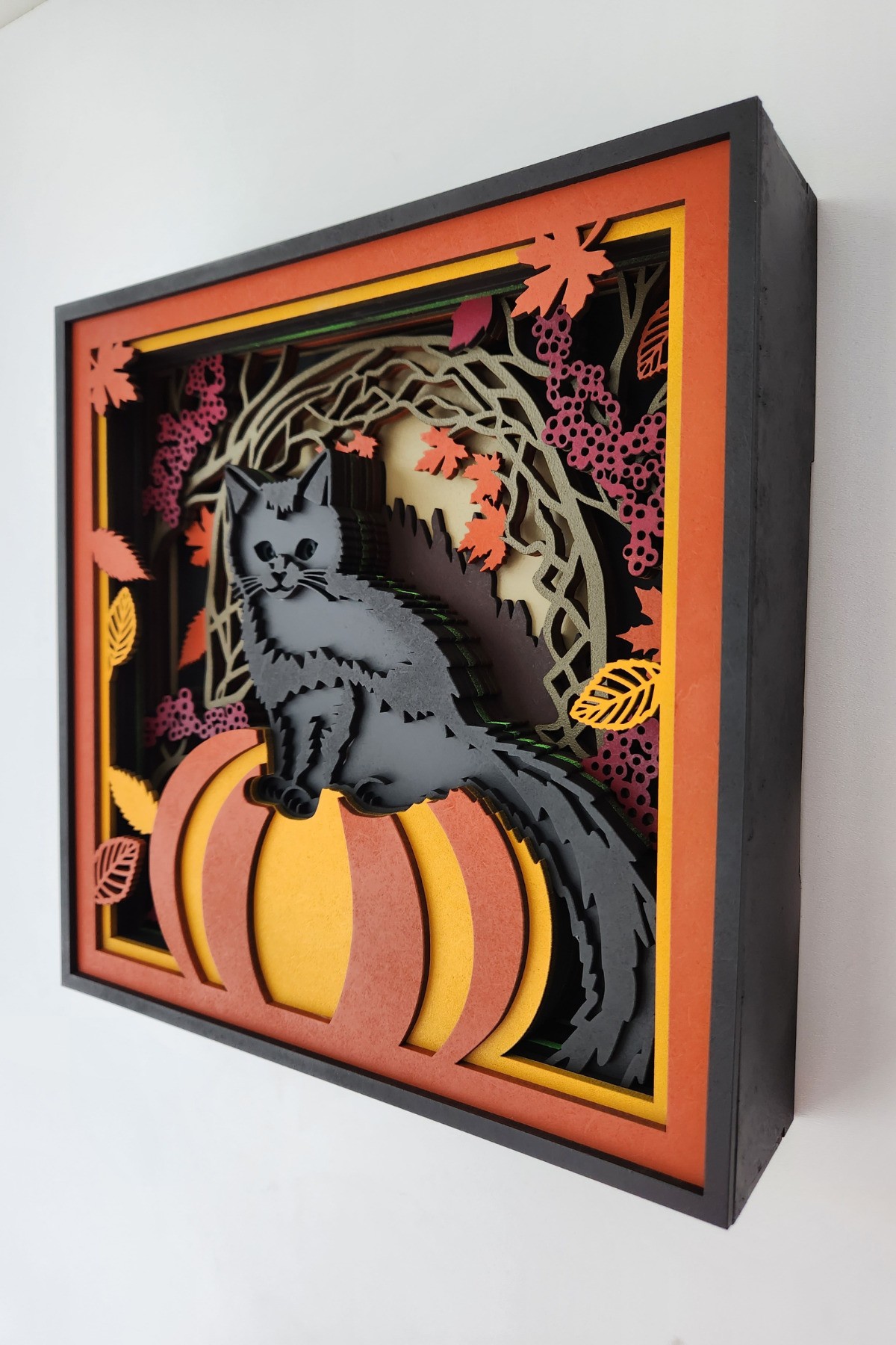 El Yapımı Üç Boyutlu Helloween Kedisi Temalı Çocuk Odası Ahşap Biblo
