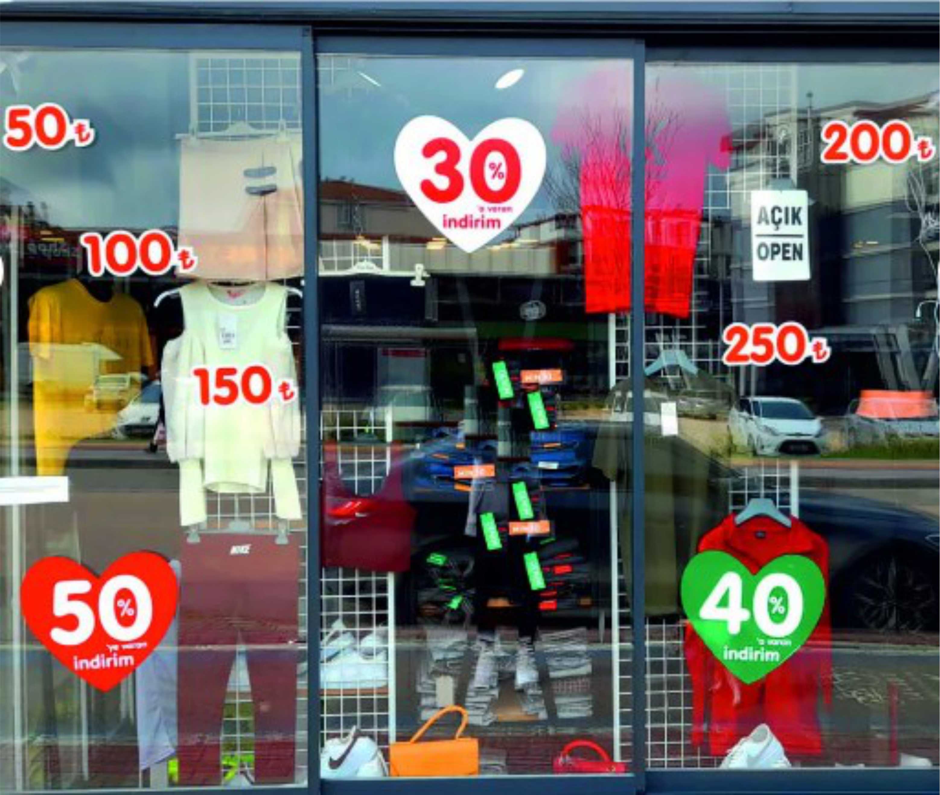 Mağaza Vitrin Cam Indirim Ve Fiyat Etiketi Yazıları 8'li Ürün Baskılı Folyo Yapıştırma