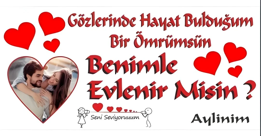 Evlilik Teklifi Afişi, Evlenme Teklifi Pankart,Kişiye Özel Tasarım Destekli