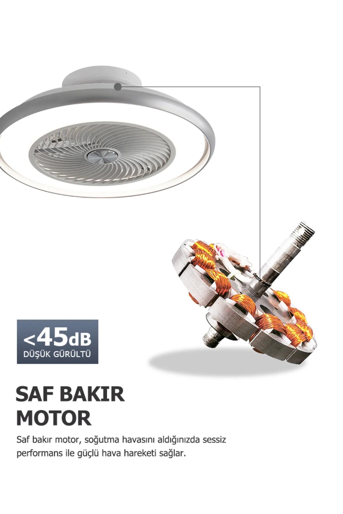 Dlc Aracelı Gümüş Renk Tavan Vantilatörü 56 Cm