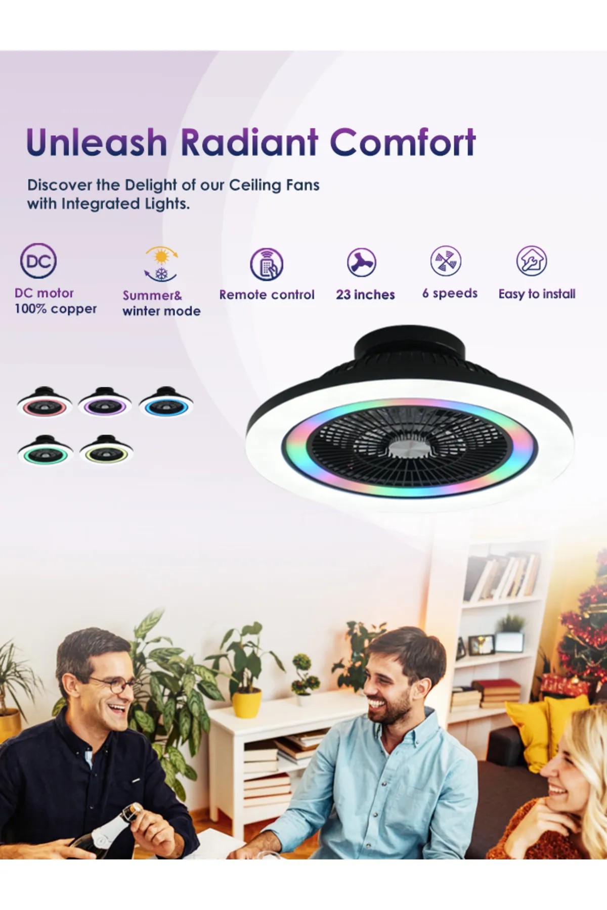 Dlc Ovest Rgb Led Tavan Vantilatörü Kumandalı 58 Cm