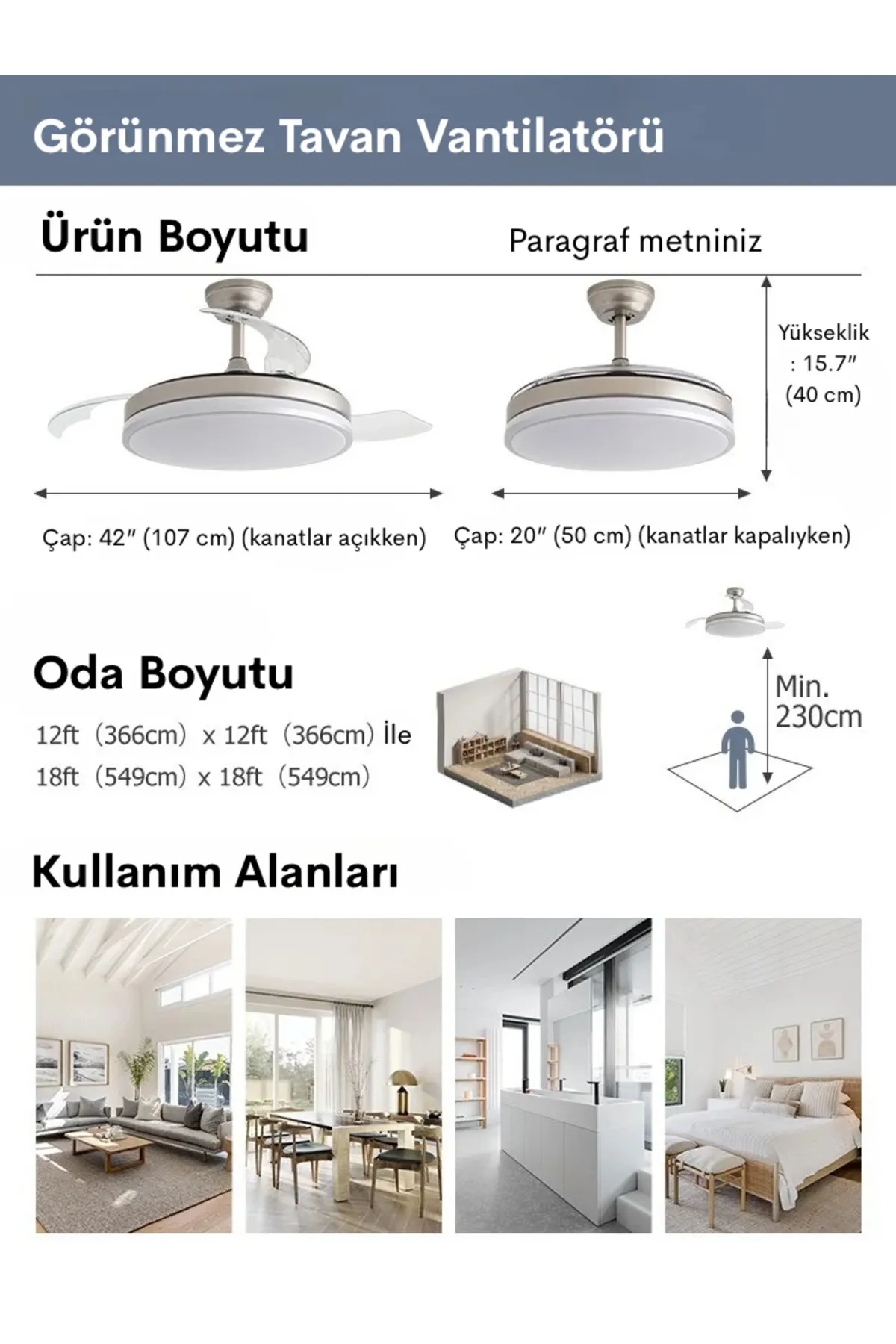 Dlc Zonda Gümüş Renk Led Tavan Vantilatörü 107 Cm