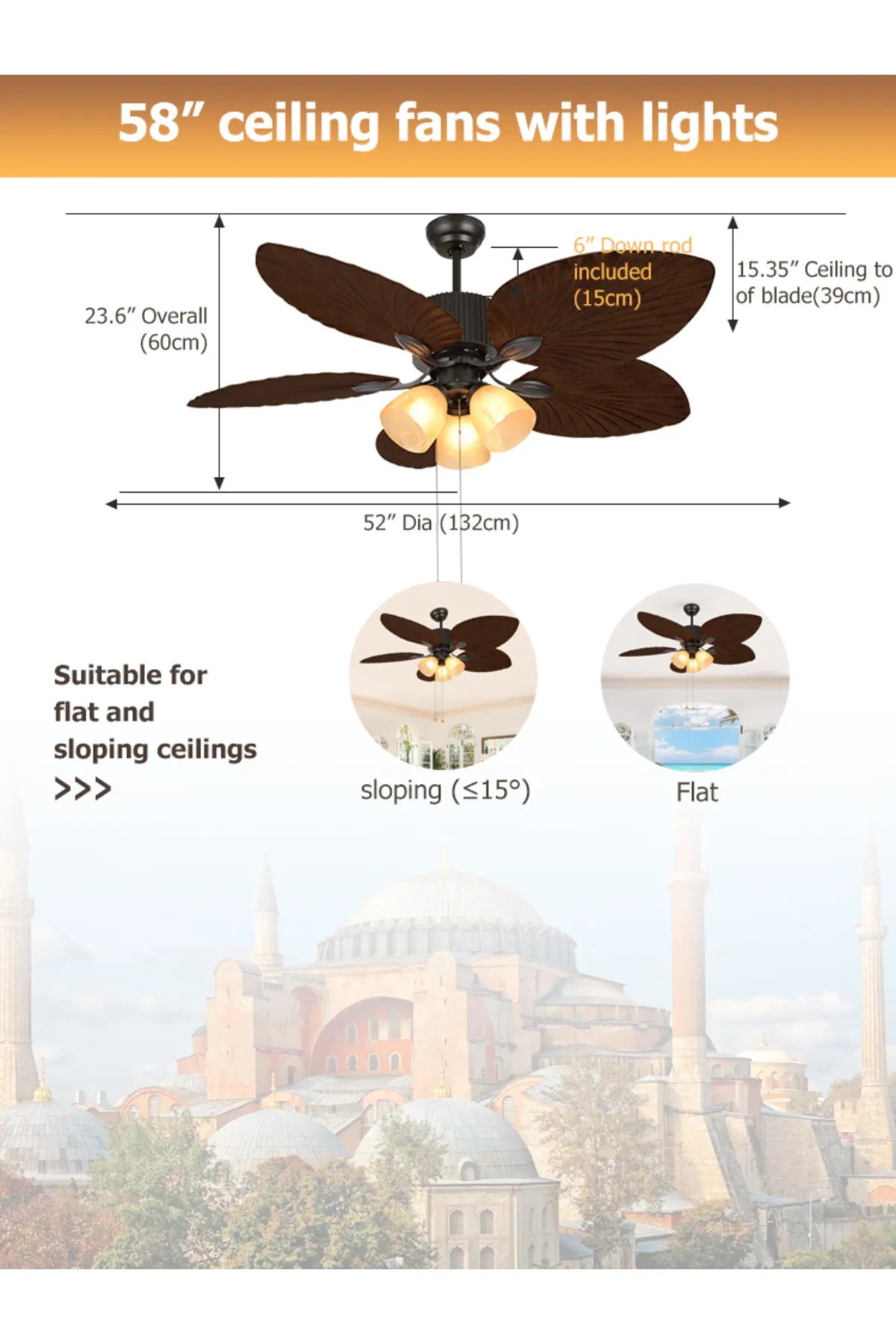 Dlc Oklahoma Tavan Vantilatörü Koyu Kahverengi 132 Cm