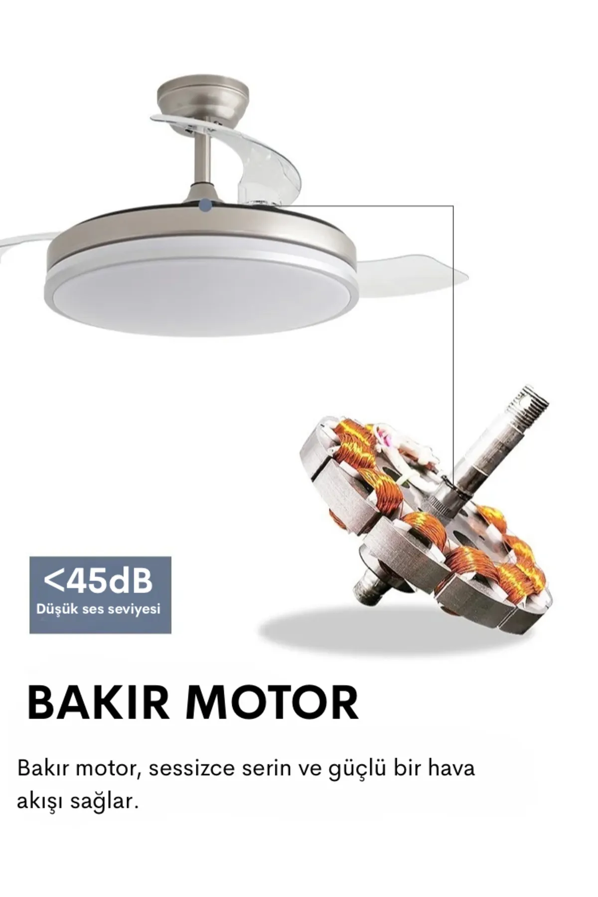 Dlc Zonda Gümüş Renk Led Tavan Vantilatörü 107 Cm