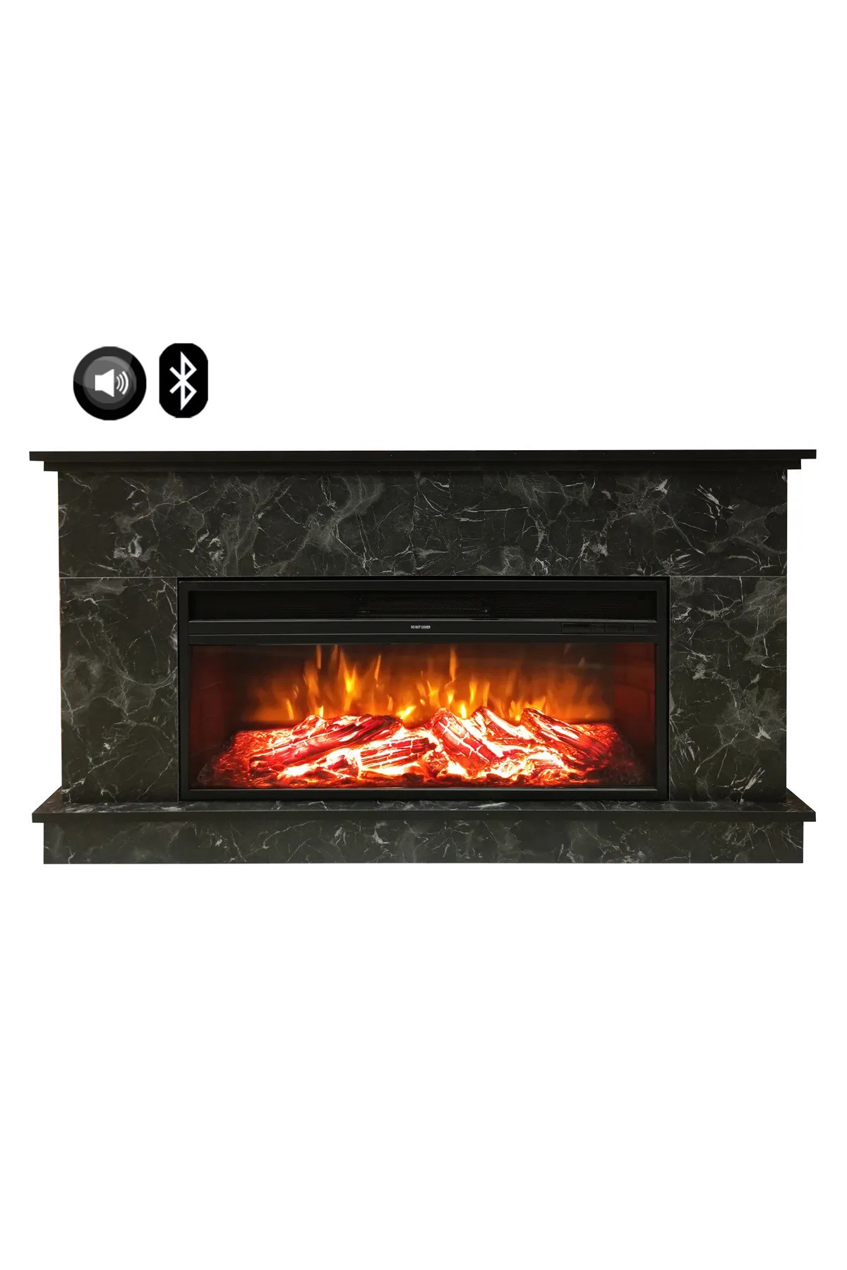 DLC LARGE PENİDA SİYAH MERMER DESEN SES EFEKTLİ VE BLUETOOTHLU ELEKTRİKLİ ŞÖMİNE 1800 WATT
