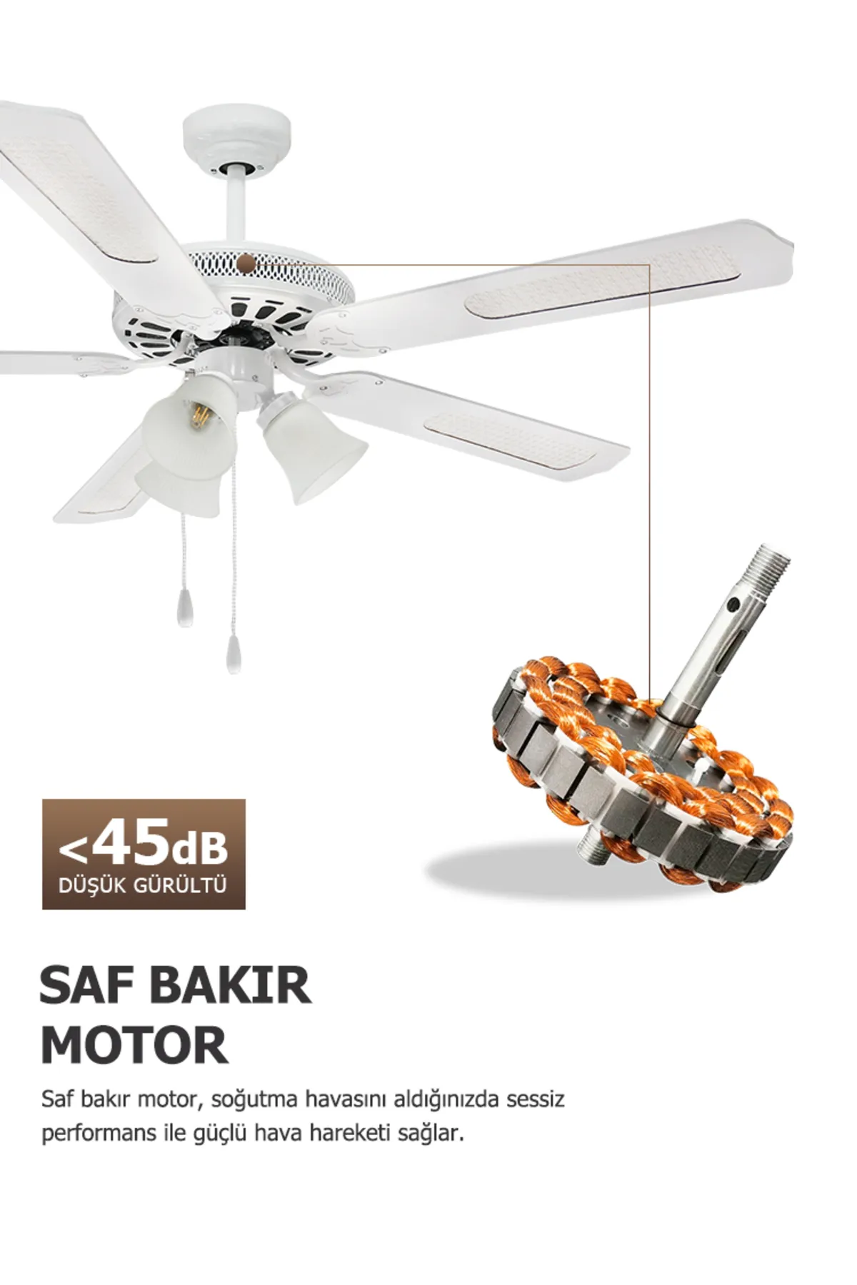 Dlc Karayel Beyaz Tavan Vantilatörü 132 Cm