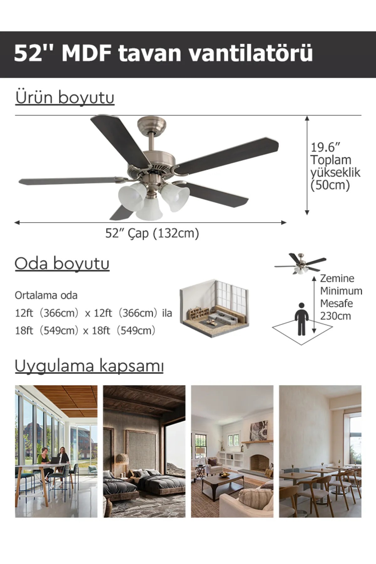 Dlc Brısote Mat Krom Tavan Vantilatörü 132Cm