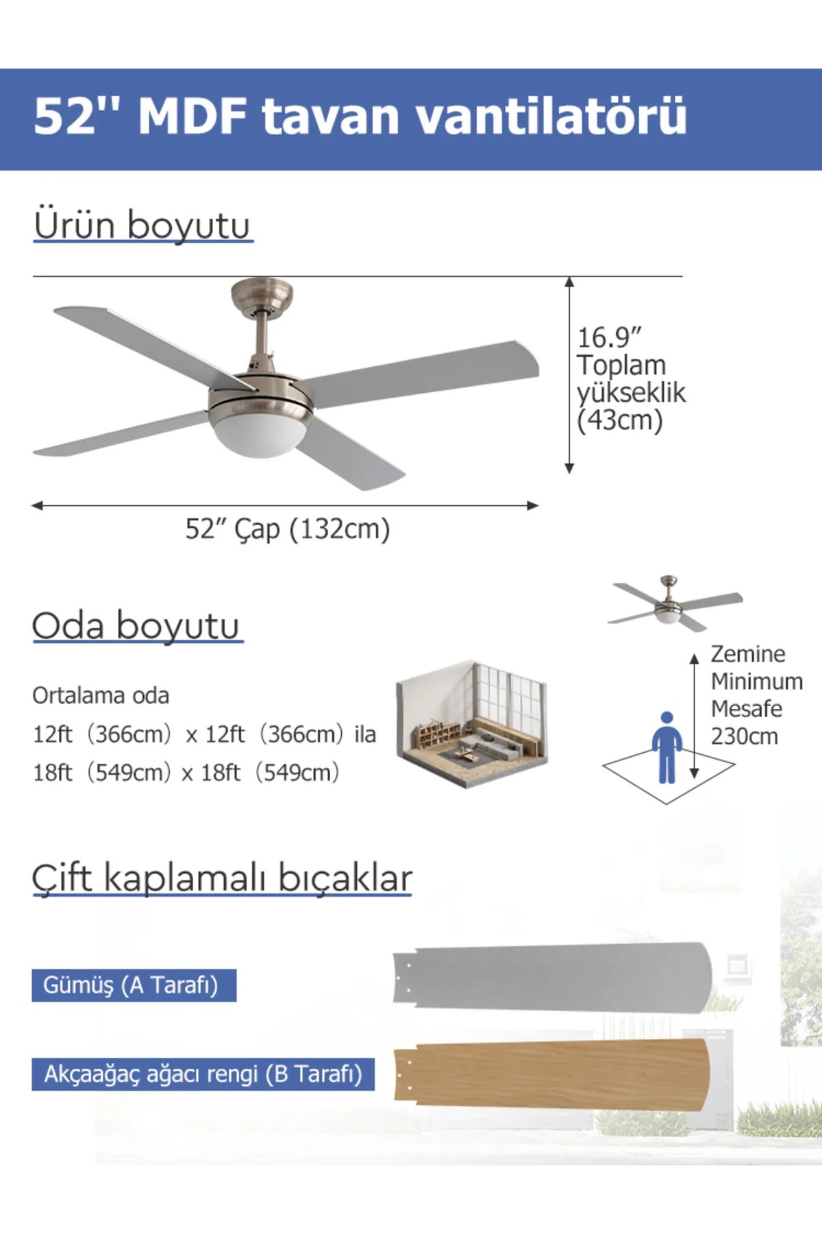 Dlc Alızee Krom Tavan Vantilatörü 132 Cm