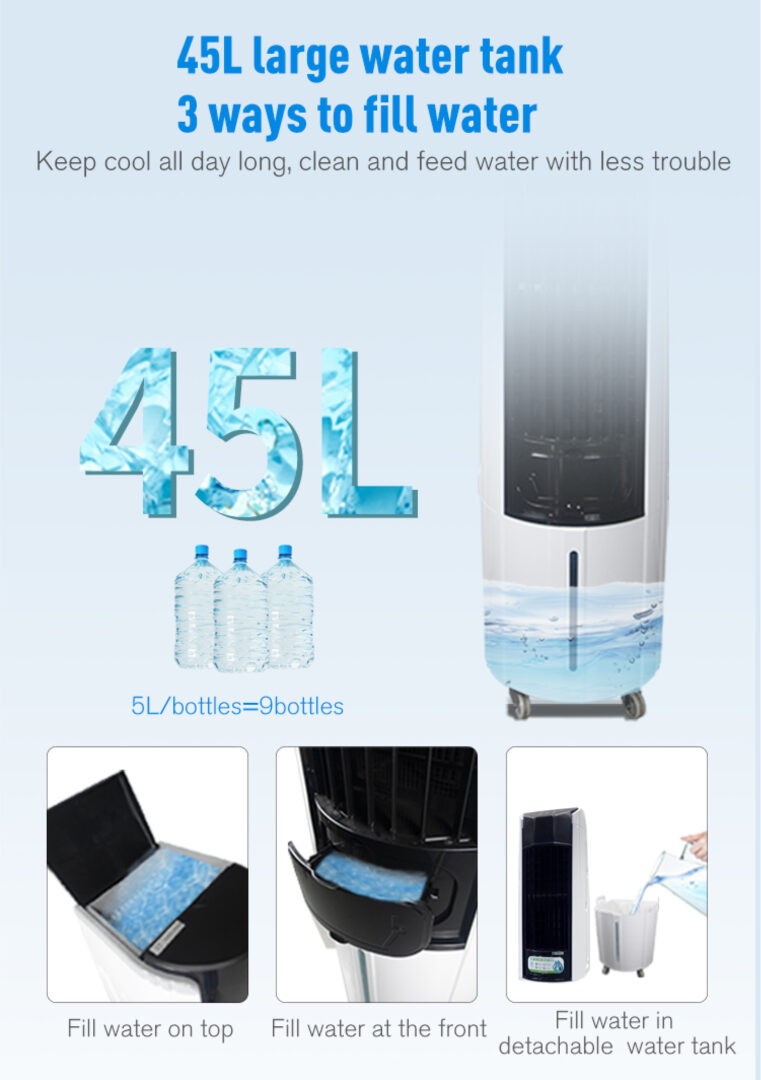 DLC 220W Hava Soğutucu Fan – İyonizerli, Zaman Ayarlı, Uzaktan Kumandalı, 45 Litre Su Tanklı (Teşhir)