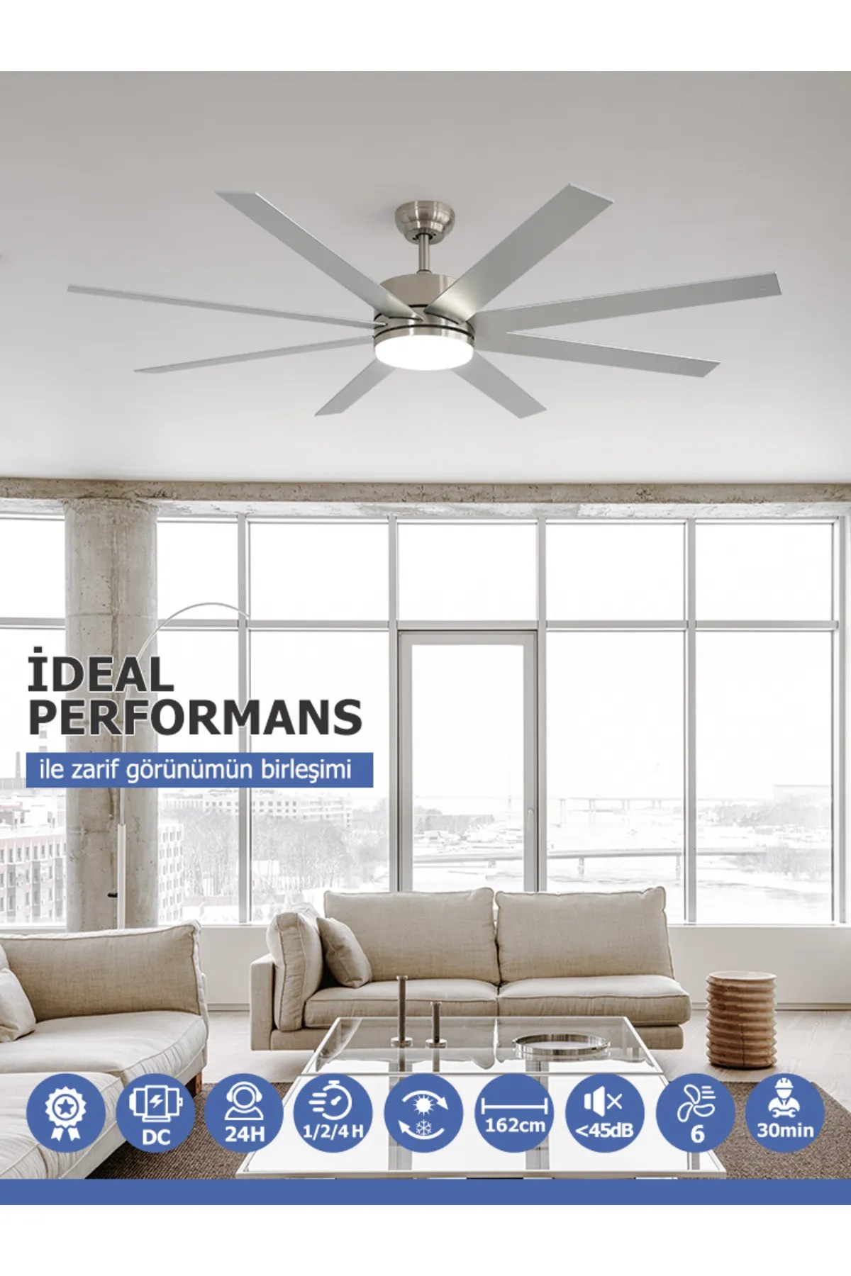 Dlc Zephyr Mat Krom Tavan Vantilatörü Led 162Cm