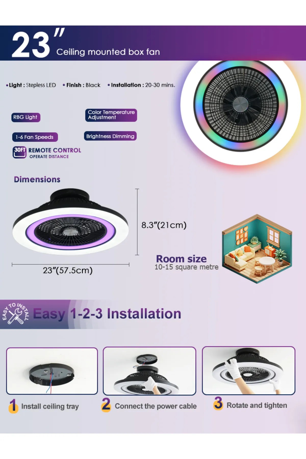 Dlc Ovest Rgb Led Tavan Vantilatörü Kumandalı 58 Cm