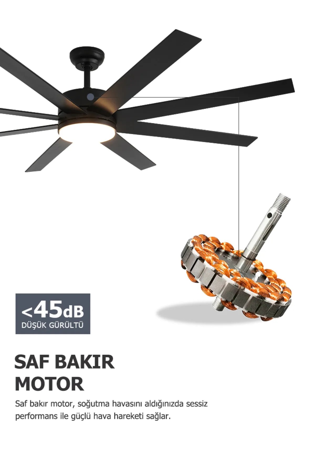Dlc Zephyr Siyah Tavan Vantilatörü Led 162Cm
