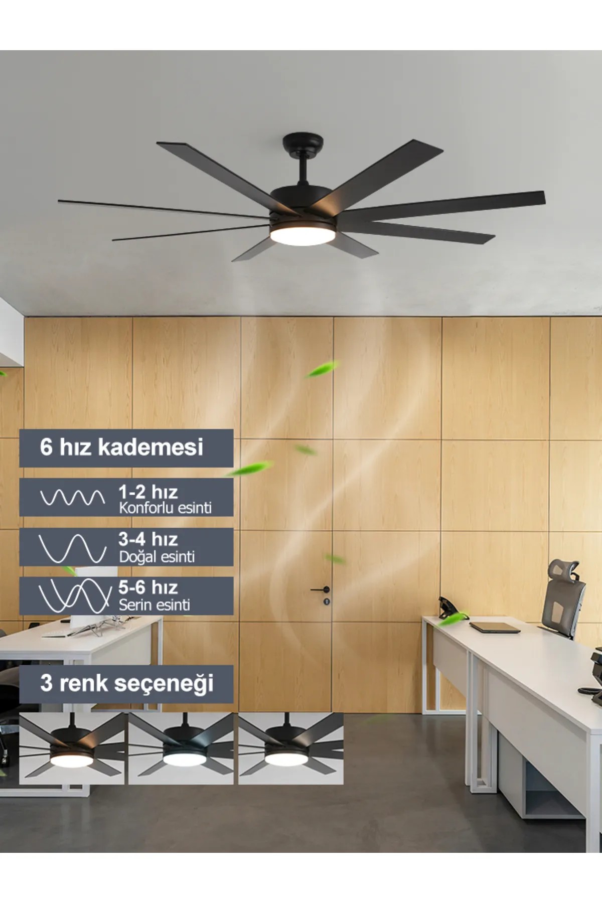 Dlc Zephyr Siyah Tavan Vantilatörü Led 162Cm