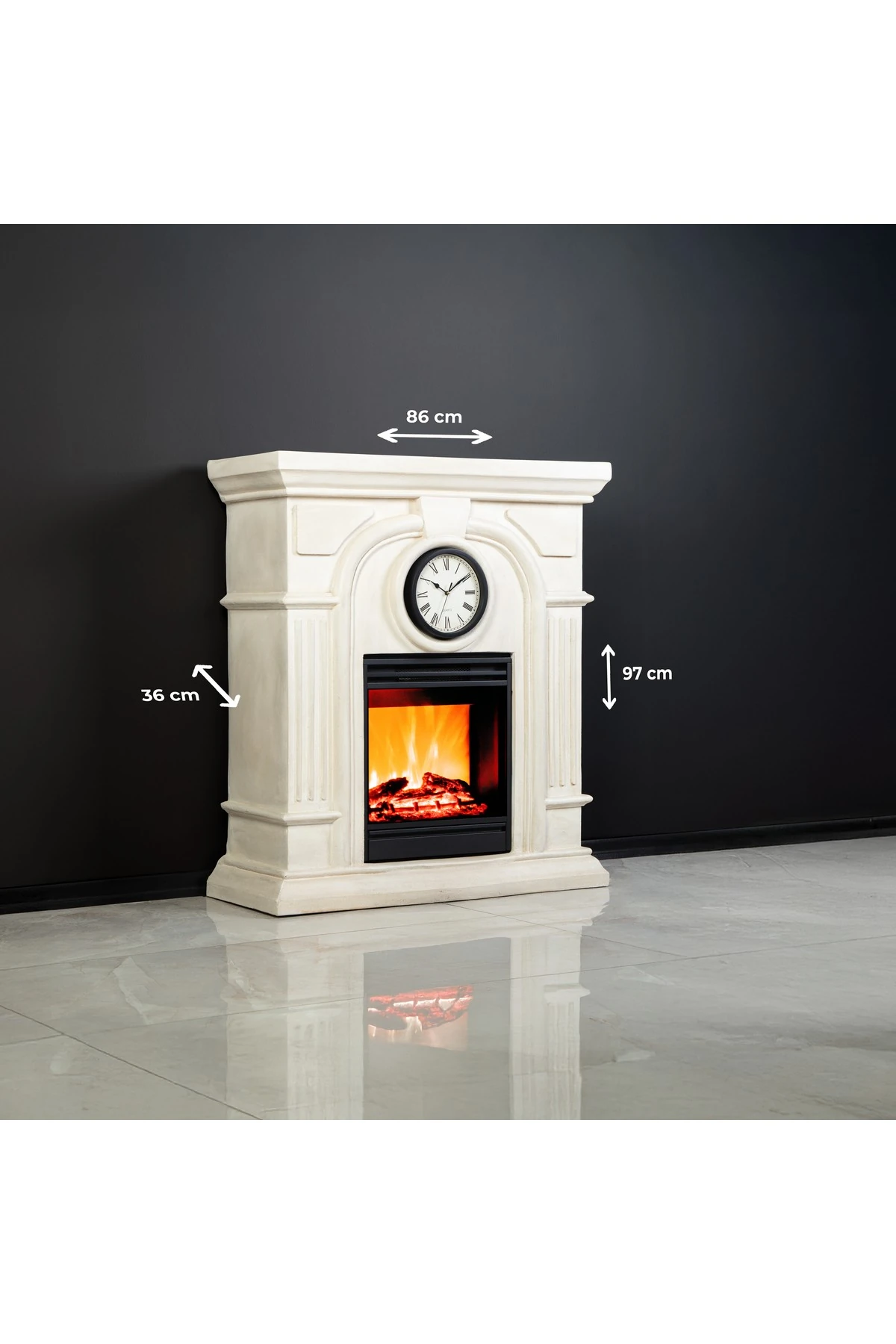 DLC LONDON GERÇEK SAAT DEKORLU POLİSTON ELEKTRİKLİ ŞÖMİNE 1800W FANLI ISITICI