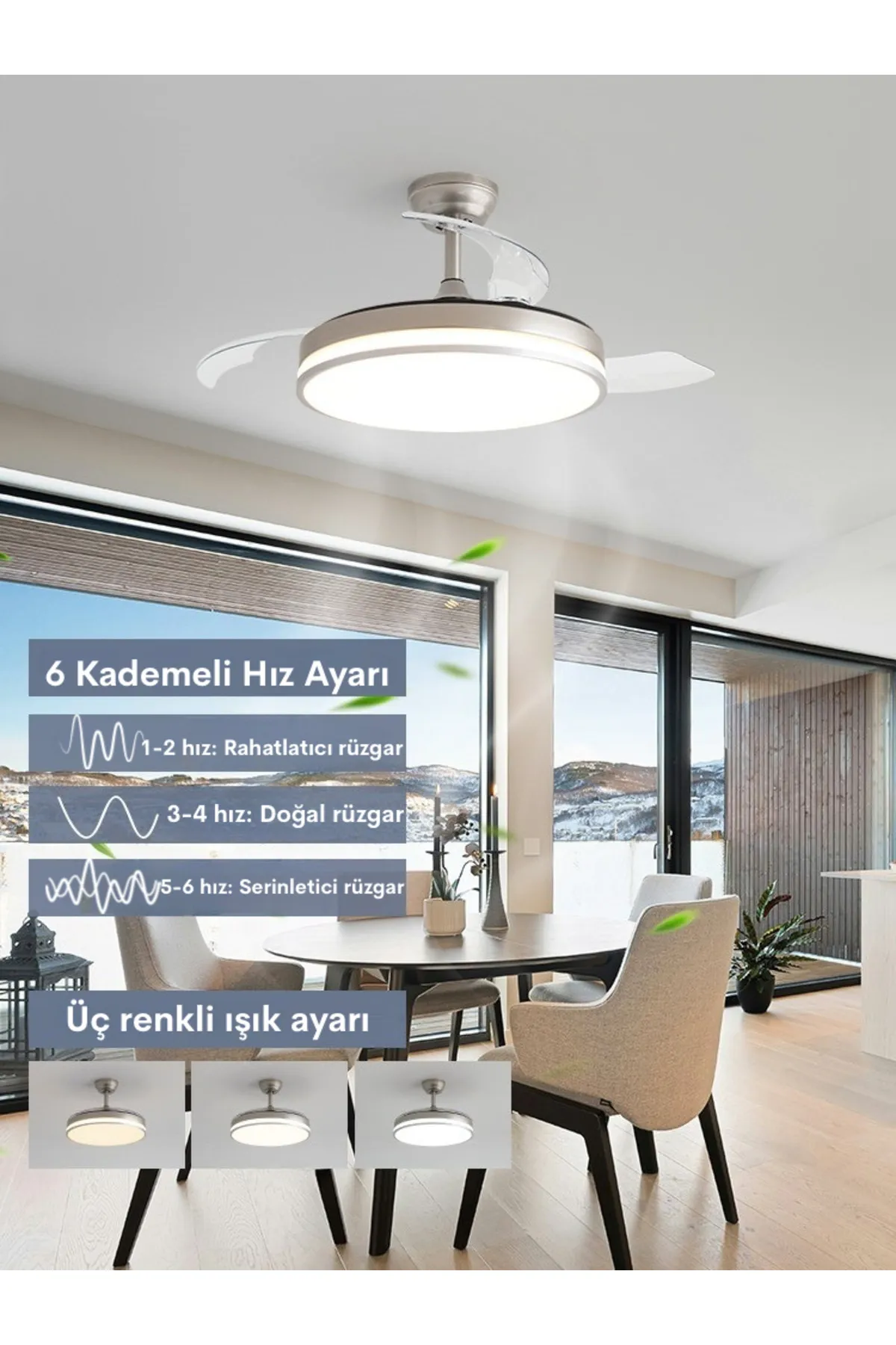 Dlc Zonda Gümüş Renk Led Tavan Vantilatörü 107 Cm