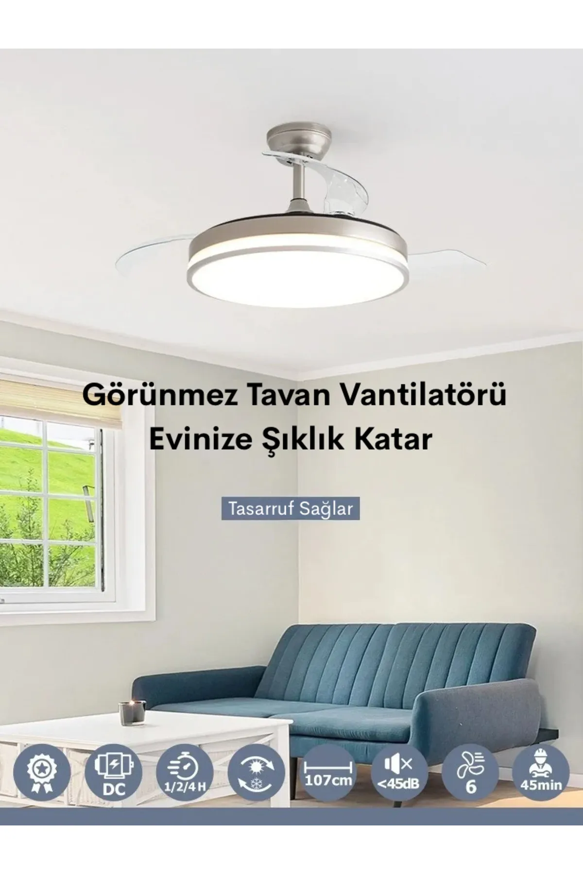 Dlc Zonda Gümüş Renk Led Tavan Vantilatörü 107 Cm