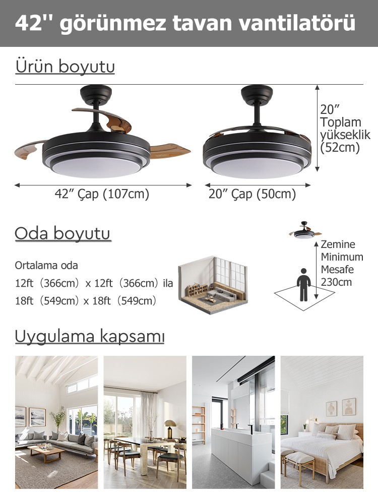 Dlc Vespero Led Tavan Vantilatörü Kumandalı 106 Cm
