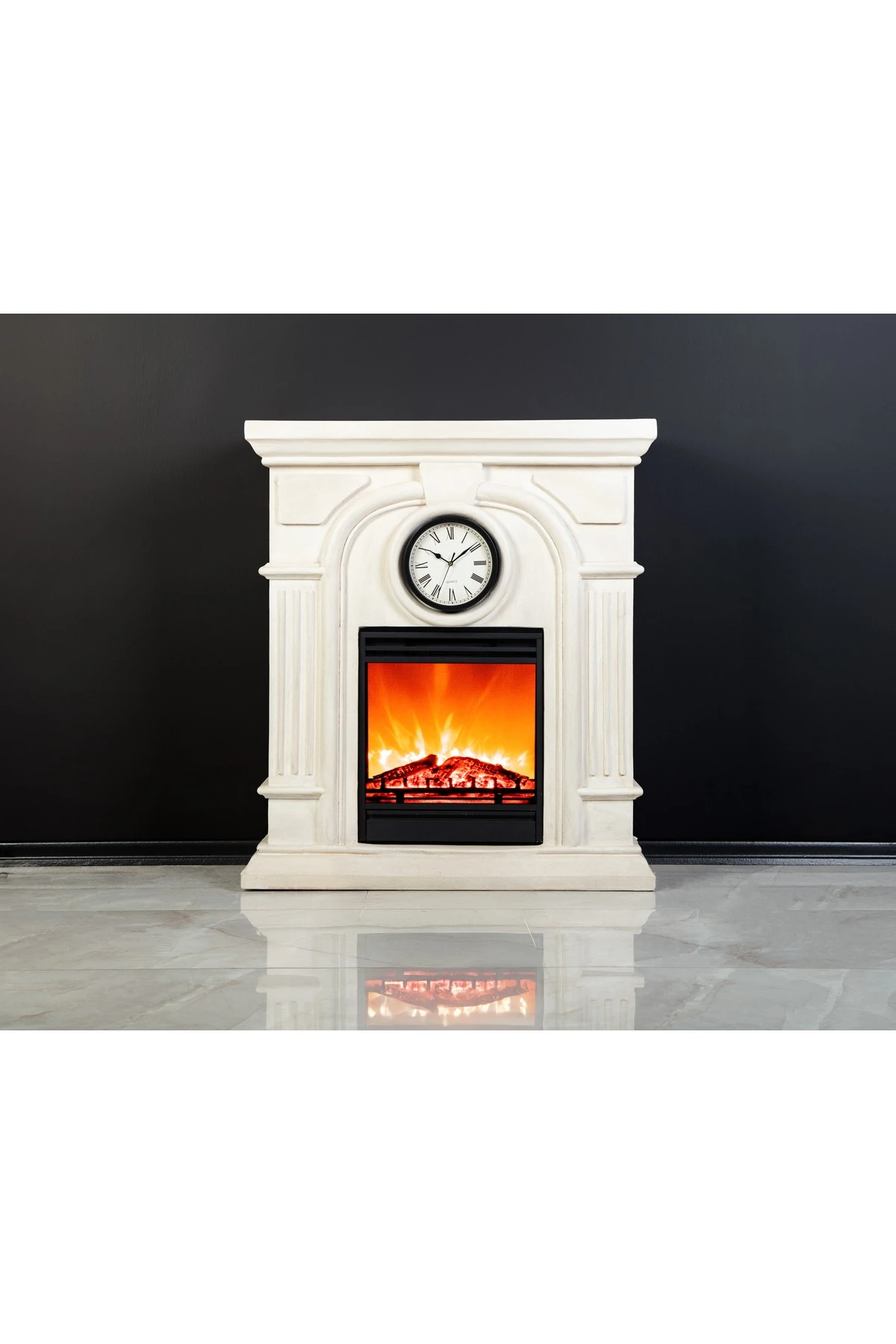 DLC LONDON GERÇEK SAAT DEKORLU POLİSTON ELEKTRİKLİ ŞÖMİNE 1800W FANLI ISITICI