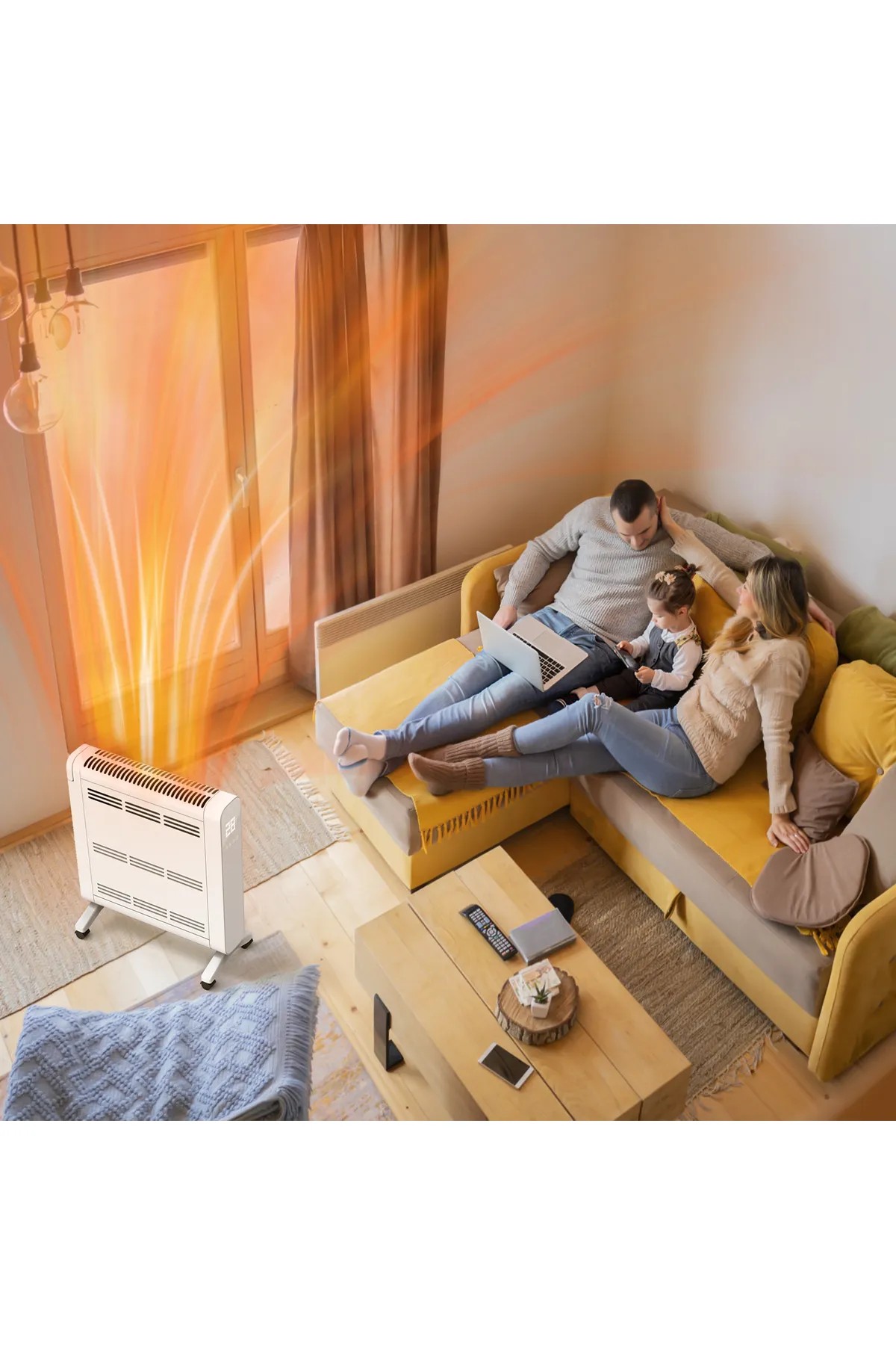 DLC PANEL RADYATÖR ISITICI BEYAZ 2400 WATT DİJİTAL FLAT EKRAN UZAKTAN KUMANDA AMBİANS AYDINLATMALI