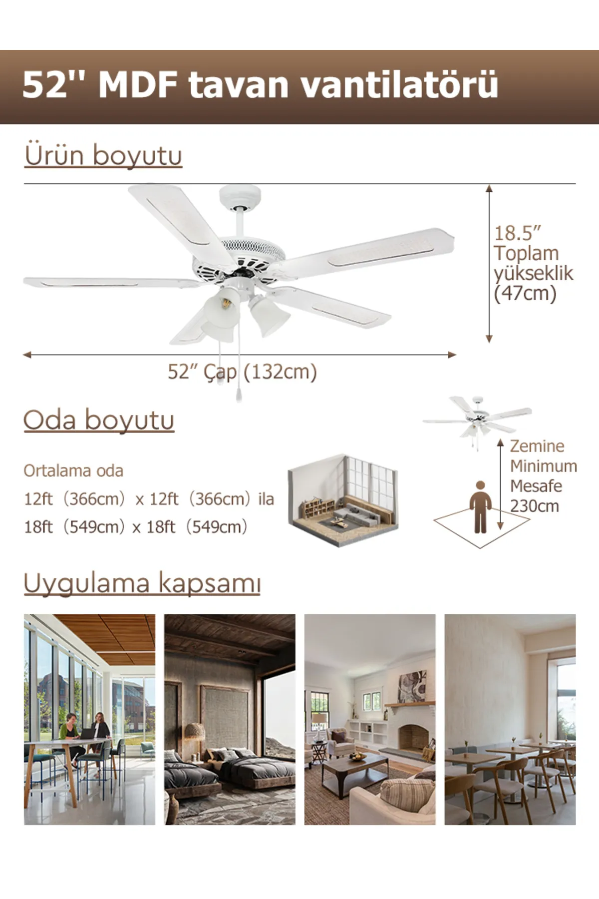 Dlc Karayel Beyaz Tavan Vantilatörü 132 Cm