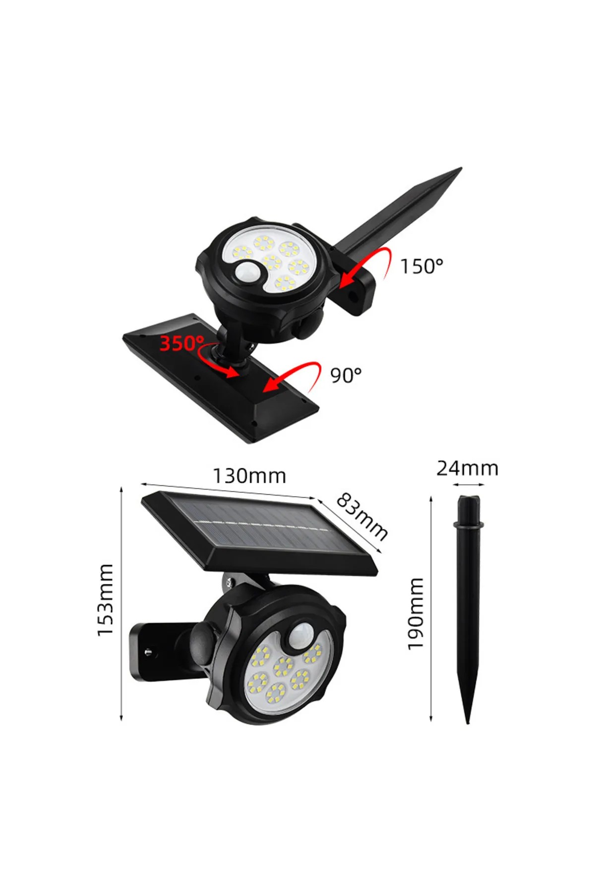 DLC SENSÖRLÜ SOLAR ÇİM SAPLAMA VE APLİK 26 LED BEYAZ IŞIK
