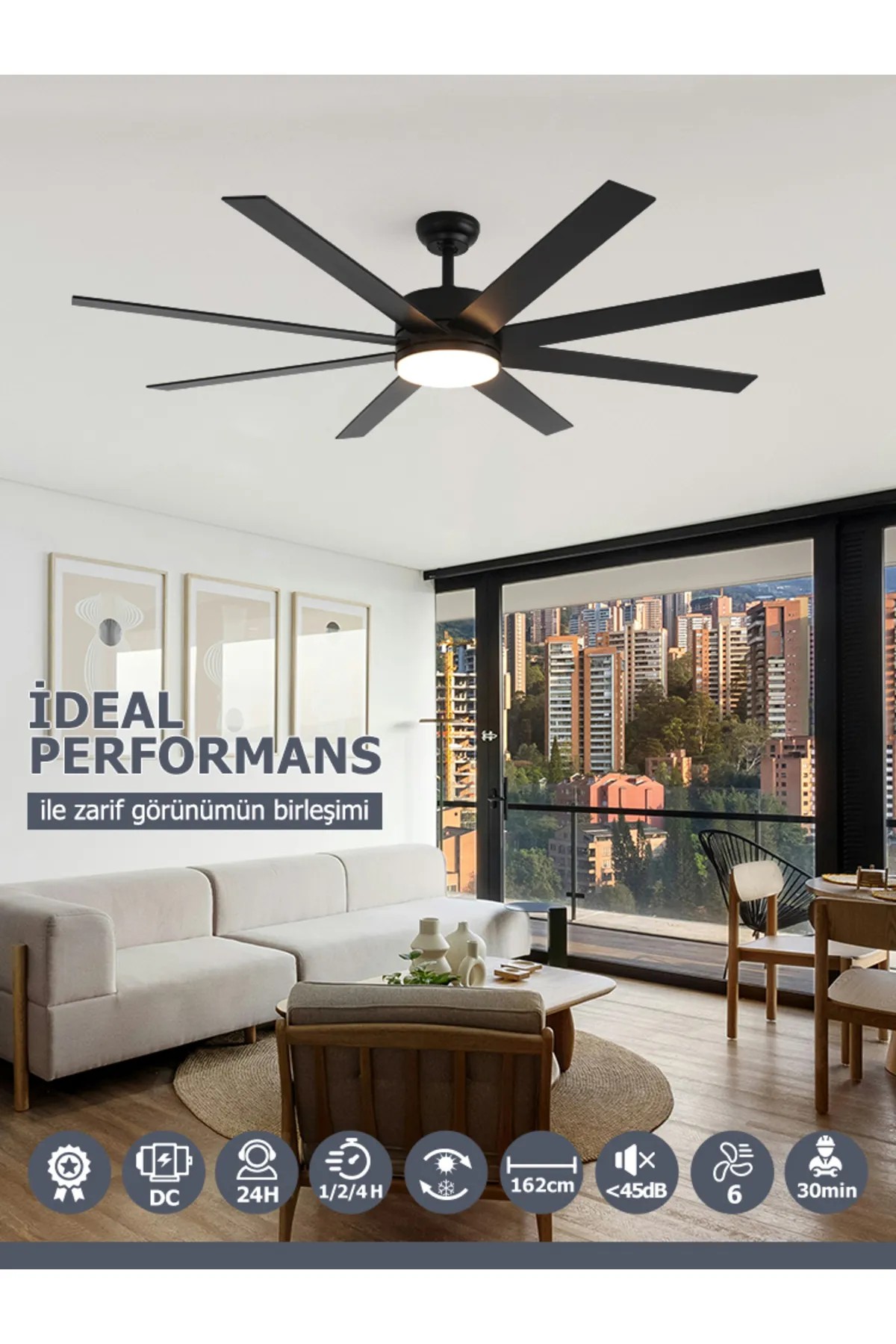 Dlc Zephyr Siyah Tavan Vantilatörü Led 162Cm